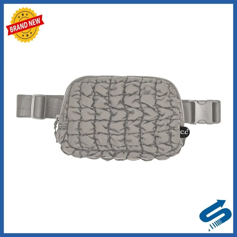 Quilted Puffer Fanny Pack Crossbody Bag Adjustable Waist Sling with Pockets